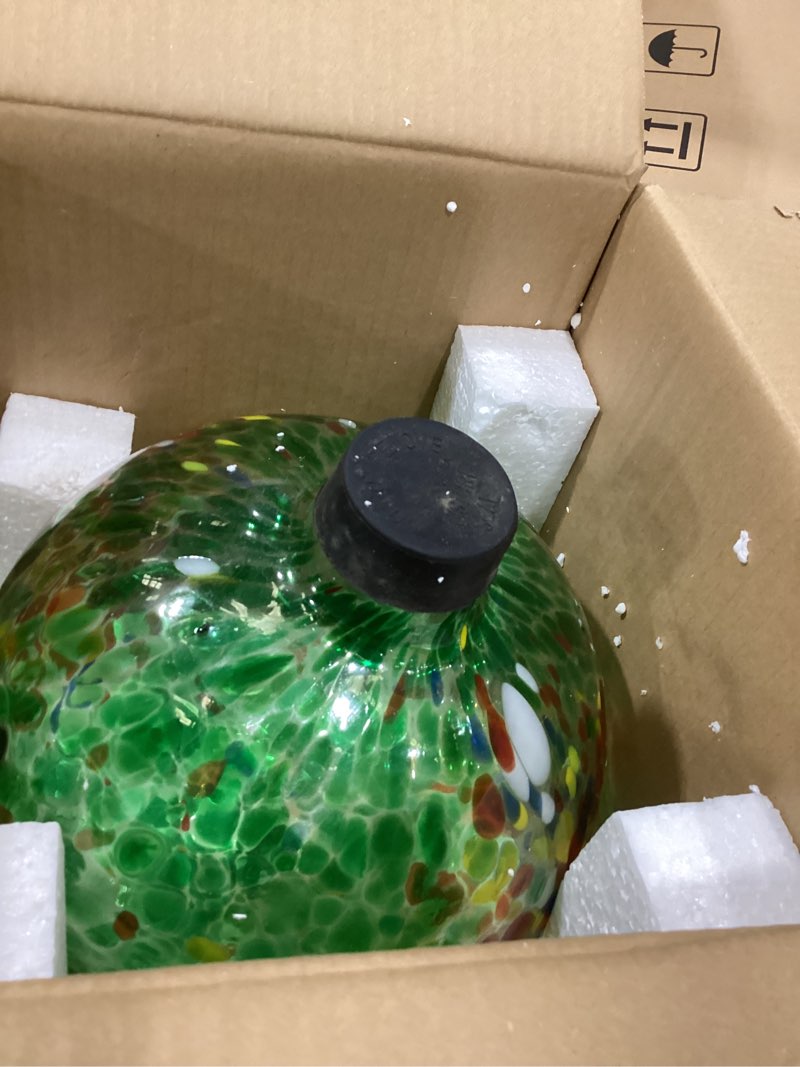 Condition photo showing As Is for kunjocy 10 inch gazing balls for garden, hand blown indoor outdoor glass garden globes balls for outside festive yard lawn ornaments decoration (green)