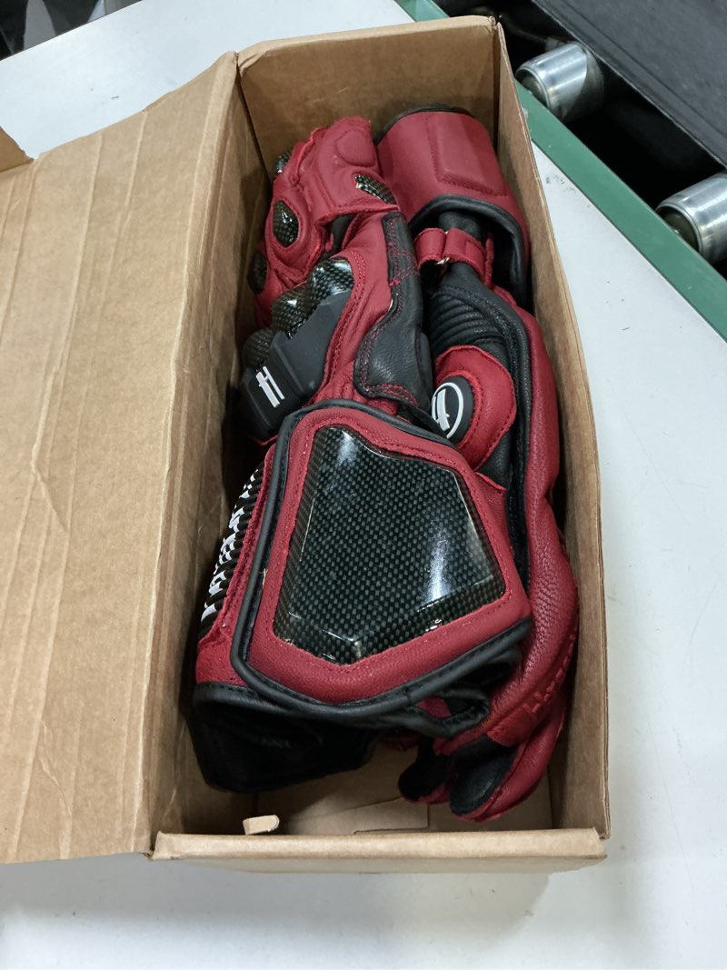 Condition photo showing As Is for harssidanzar unisex leather motorcycle touch gloves km045 large oxblood/black
