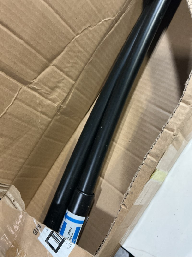 Condition photo showing As Is for zenna home rustproof curved shower curtain rod, no drill tension or permanent mount adjustable curved shower rod for bathroom, easy install, rounded for extra room, 50 to 72 inches, matte black