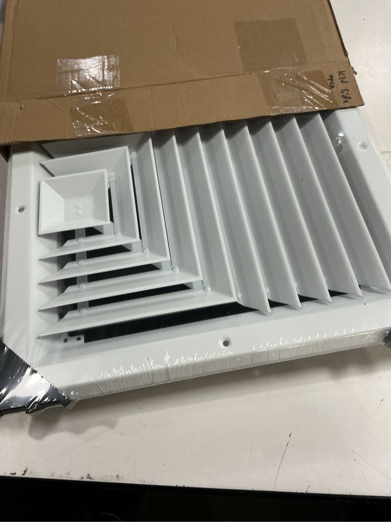 Condition photo showing New/Like New for fits 12x12 duct opening 3 way aluminum square ceiling diffuser by handua | register vent cover grille for ceiling | rust proof | white | outer dimensions: 13.75" x 13.75" 1 12" x 12" duct size