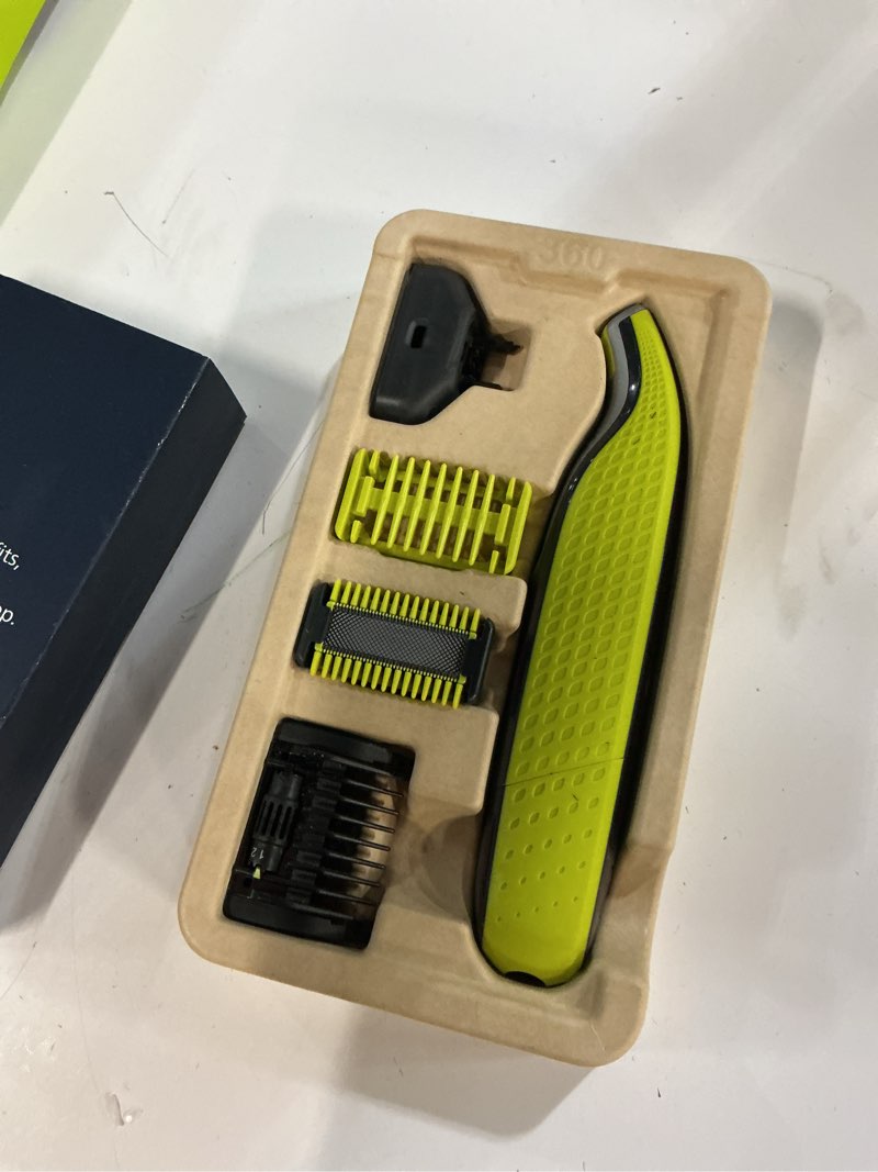 Condition photo showing Good Condition for Philips Norelco for Face + Body, Electric Beard Trimmer, Shaver and Groomer, 5in1 Adjustable Comb, 1x Body Kit, Model QP2834/70, Black/Lime Green OneBlade 360 Face + Body Black/Lime Green
