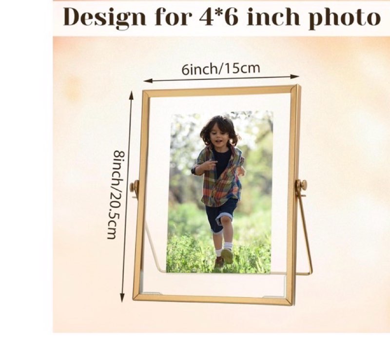 treela gold 4 x 6 inch picture floating frames set of 9, metal glass photo vintage brass frames vertical geometric desk decorations(for picture 4 x 6 inch) 4 x 6 inch gold