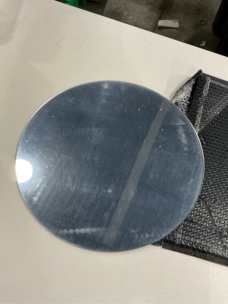 Condition photo showing As Is for 16'' round wall mirror sheet self adhesive, non glass, high clear acrylic circle mirror decorative for wall, bathroom, bedroom, door, deocr