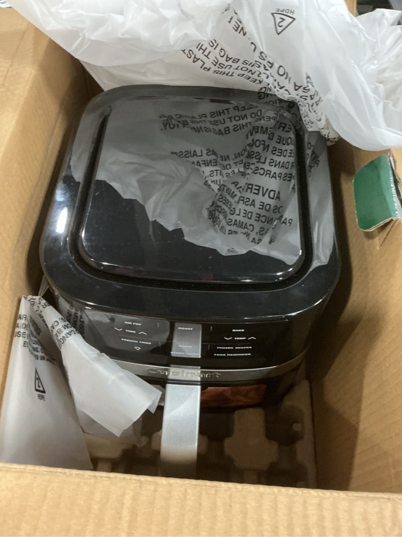 Condition photo showing As Is for Cuisinart Air Fryer Oven – 2.6-Qt Basket Black and Stainless Steel Air Fryer – Dishwasher-Safe Parts with 3 Presets – Roast, Bake, and Air Fry – Quick & Easy Meals – AIR-80