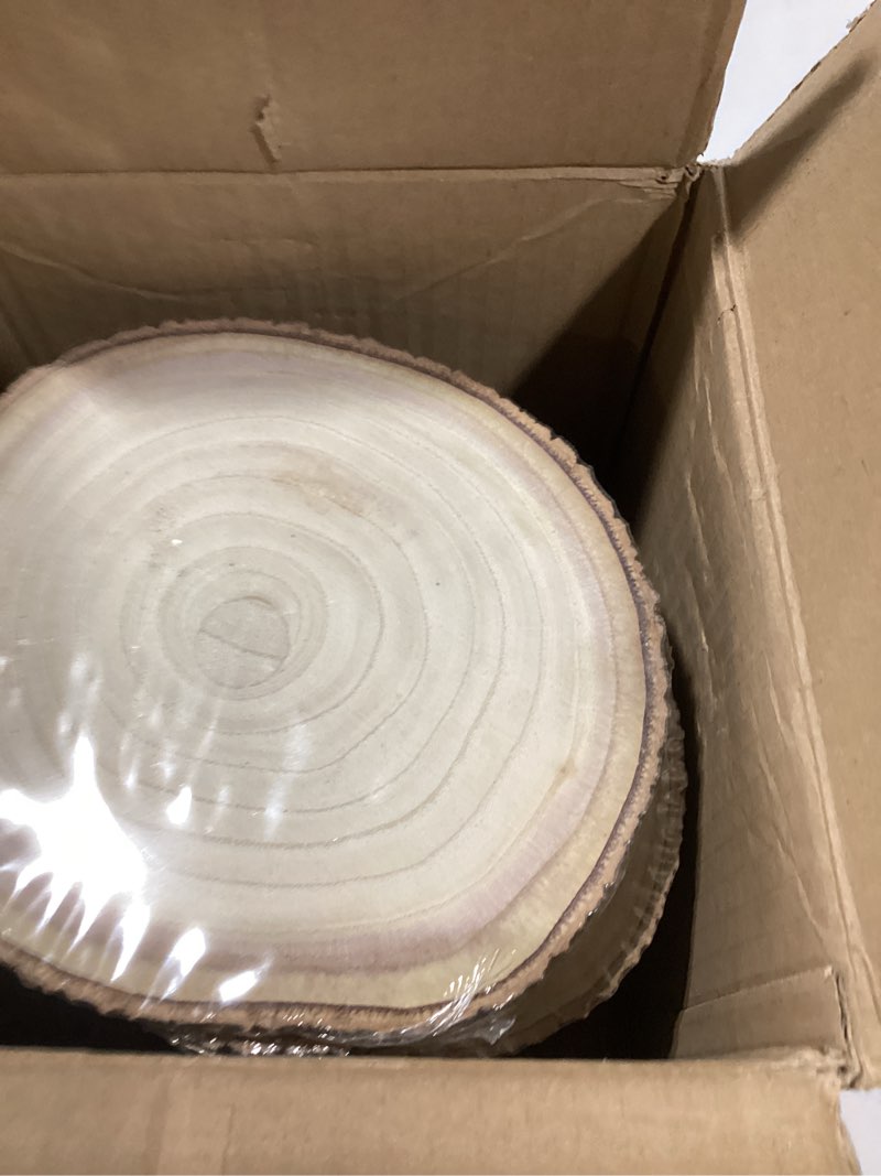 Condition photo showing New/Like New for Wood Slices for Centerpieces, Wood Rounds Cookies for Crafts, Rustic Wood Circles & Slabs, Wooden Discs for Tables Decor-for Art Projects and Rustic Weddings (12pcs 6-7) 12pcs 6-7 inch
