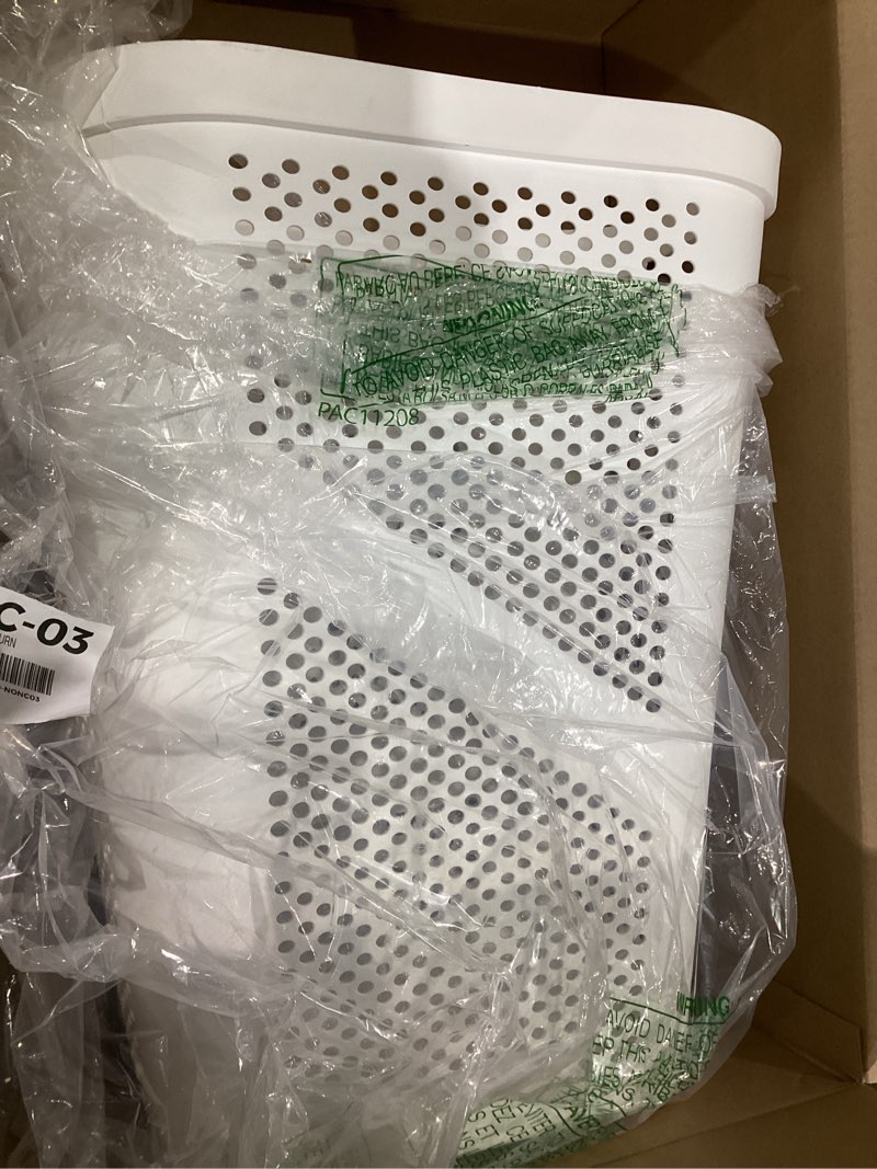 Condition photo showing Good Condition for Mind Reader Slim Laundry Hamper with Lid, 60L Clothes Basket, Ventilated Plastic, White White Single