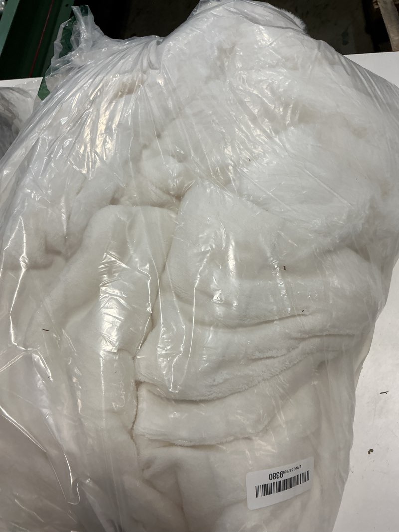 Condition photo showing As Is for lotus karen queen size faux fur blanket - cream white big bubble rabbit fluff, 90x90 inches cream white queen (90" x 90")