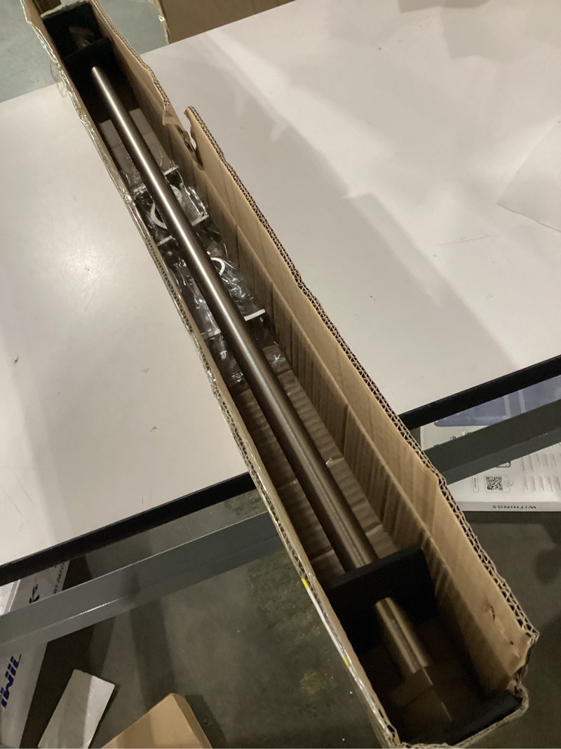 Condition photo showing New/Like New for Brushed Nickel Curtain Rods - Single, Telescoping 36-72" Decorative Rods with Square Finial, Heavy Duty 1" Diameter Brushed Nickel 36-72"