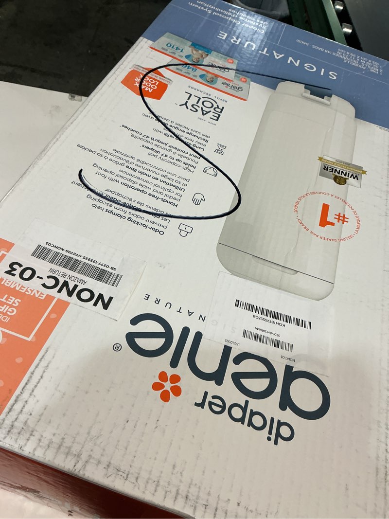 Condition photo showing Good Condition for Diaper Genie Signature Gift Set  Pail with 48 bags  White