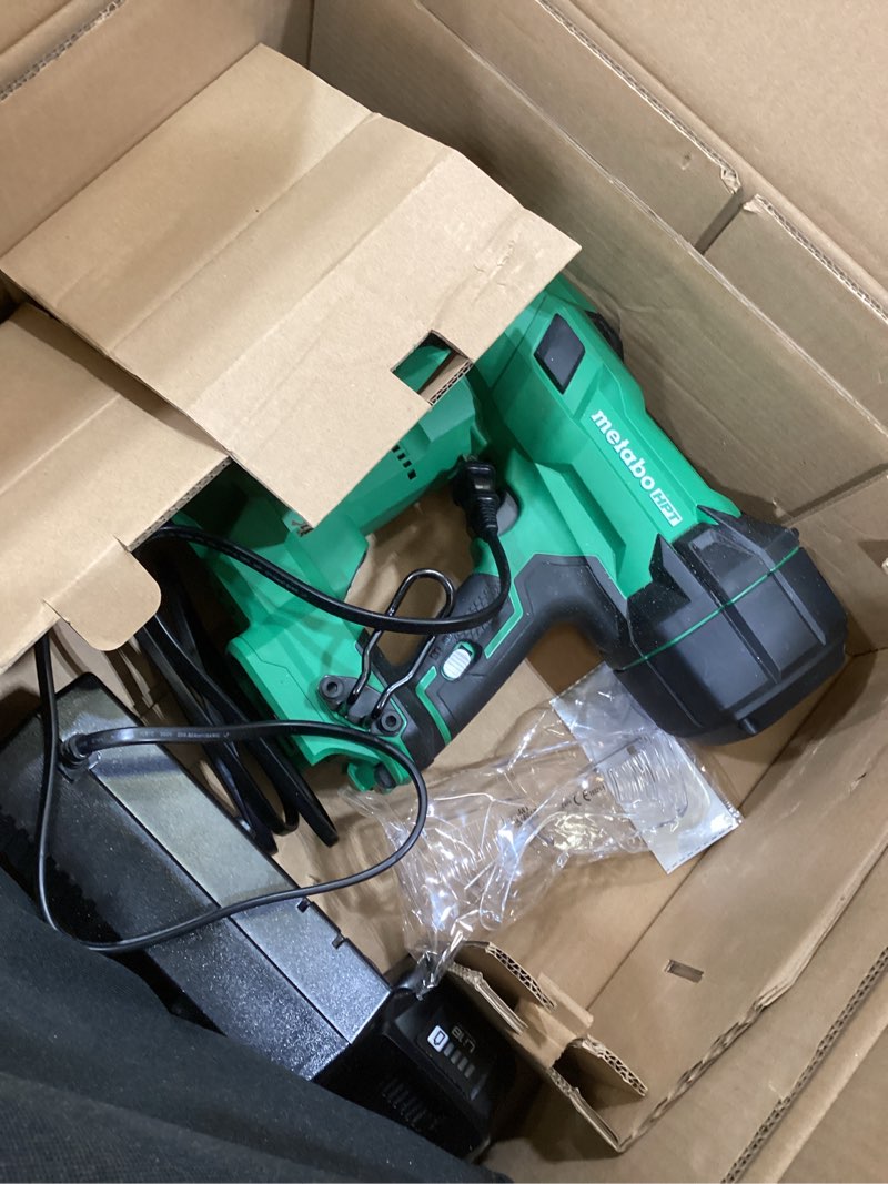 Condition photo showing As Is for metabo hpt 18v cordless 7/16-inch medium crown stapler kit, air spring drive, high power - low recoil, 1 to 2-inch staple length, 150 staple capacity, adjustable nose, led light, n1808da