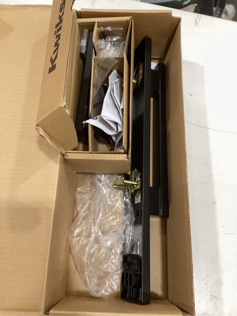 Condition photo showing Good Condition for kwikset prague front door lock handle and deadbolt set, entry handleset exterior with interior door knob, matte black, pick resistant smartkey rekey deadbolt security, 98180-026 keyed entry matte black