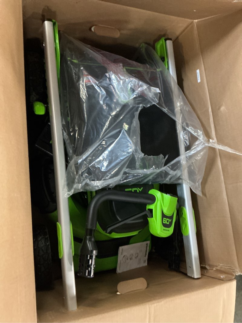 Condition photo showing Good Condition for 60v 21" cordless battery self-propelled lawn mower w/ two (2) 4.0ah batteries & dual port charger, lm2116s