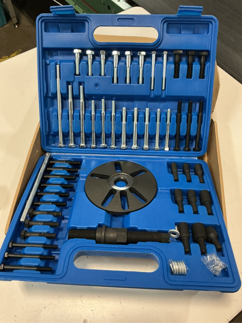 Condition photo showing New/Like New for 59 pcs harmonic balancer puller & installer set, flywheel remover, crankshaft pulley removal & steering wheel pulling tool kit, compatible with buick regal lacrosse gl8