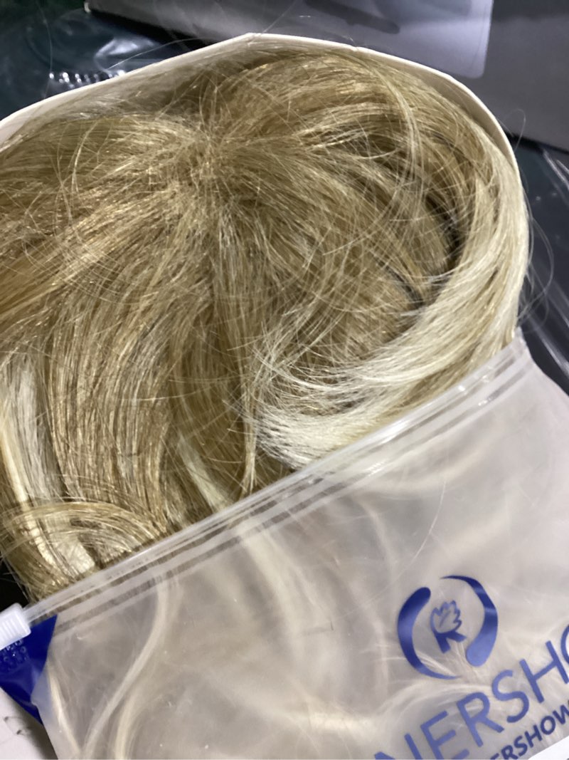 Condition photo showing New/Like New for RENERSHOW Short Mixed Blonde Curly Wig with Bangs Natural Wavy Synthetic Wigs for Women