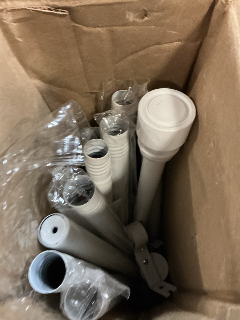 Condition photo showing As Is for 1” diameter curtain rods itself is 30 to 144 inch 1 pack fit 30-142 inch, 66 to 120 inch window with heavy duty adjustable rod matte white splicing metal extra long curtain rod for windows white 30-144"/1 pack