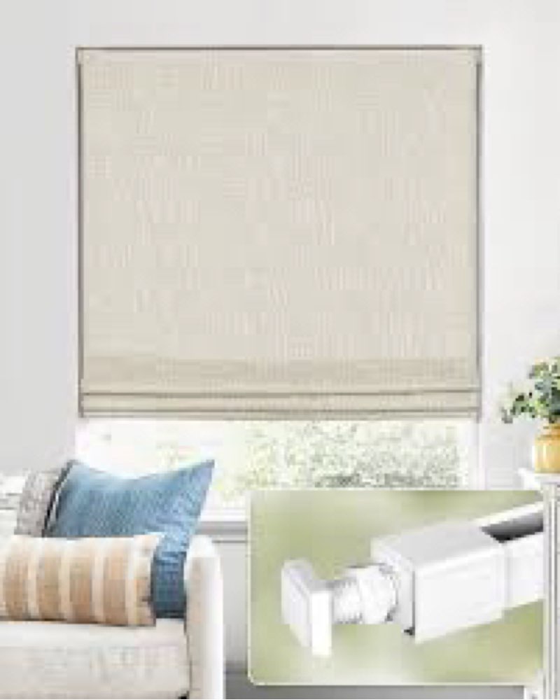 No Tools No Drill Cordless Roman Shades for Indoor Windows 100% Blackout, for Window Size 28\" W × 48