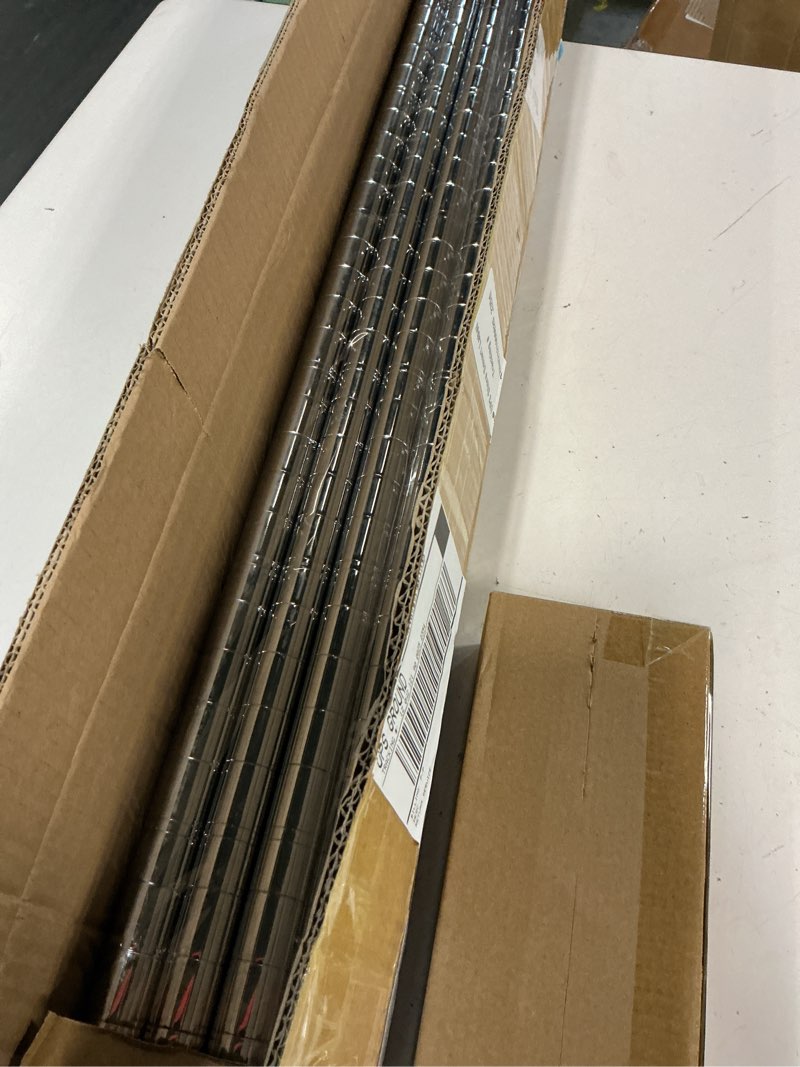 Condition photo showing Good Condition for thyle set of 4 wire shelving poles including 8 pcs 36'' poles and 50 pcs shelf clips, heavy duty chrome commercial wire shelving parts for 1" post shelf rack accessories replacement(74") 58 74"
