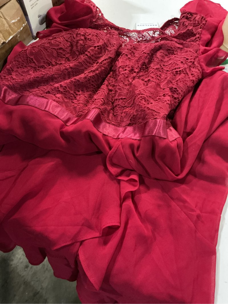 Condition photo showing Good Condition for berylove formal dresses for women 2026 wedding guest with slit cocktail elegant lace long prom dress large darkred