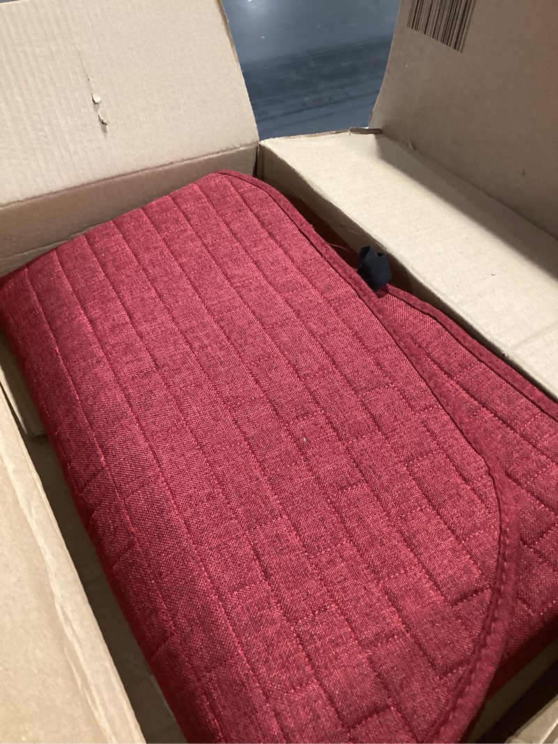 Condition photo showing As Is for Linen Back Car Seat Cover, Rear Seat Pad, Anti-Slip Long Bottom Rear Seat Cover Protector with Storage Pockets, Breathable Comfortable Rear Cushion Cover Universal for Cars (Wine red, Back) Wine red Back