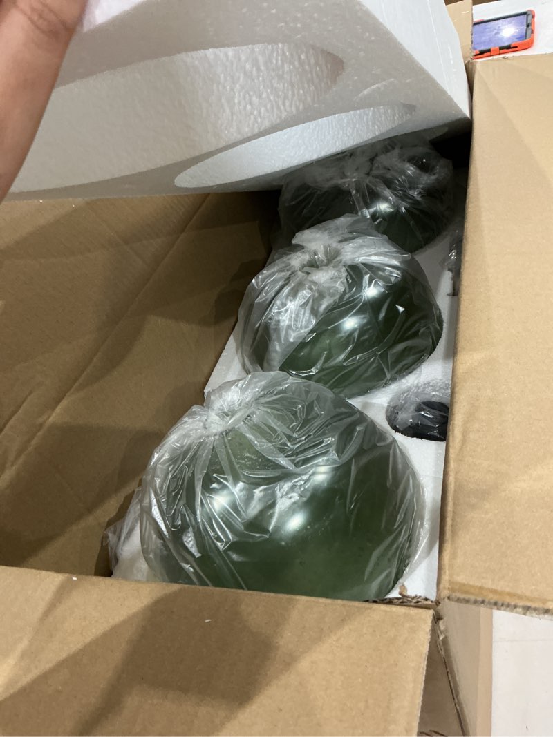 Condition photo showing Good Condition for modern 3-pack glass globe pendant lights, gray green modern pendant lighting for kitchen island, glass hanging lamps for dining room living room bedroom, medium 7.87 inch fixture (bulbs not included) gray green 3pc 7.87inch