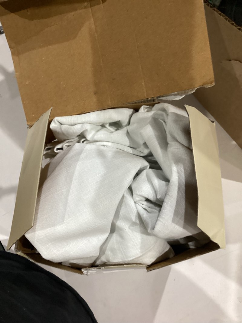 Condition photo showing As Is for allen + roth 84-in ivory blackout interlined back tab curtain panel pair