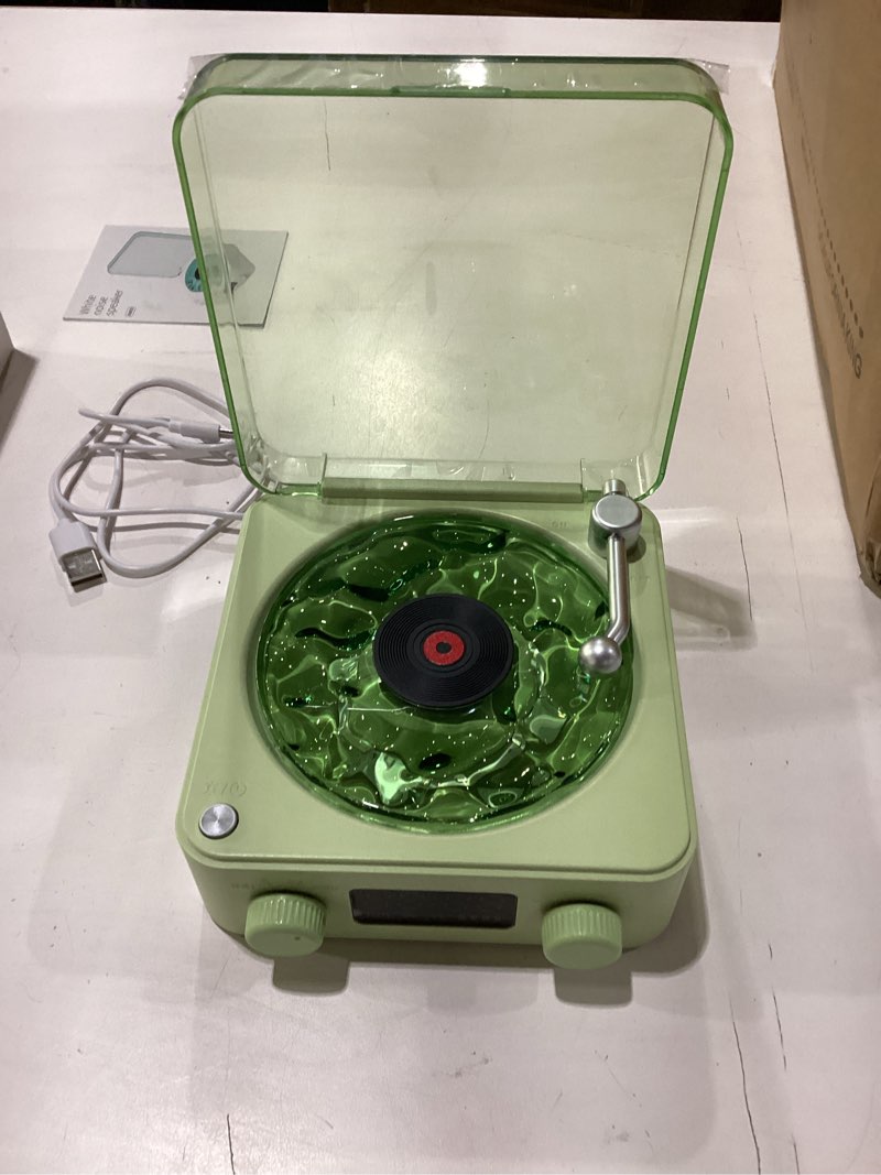 Condition photo showing New/Like New for retro-style wireless waves vinyl bluetooth speaker for sea white noise with bedroom clock & ambience light, a great gift suited for computer desktop, green, thyx-001grus