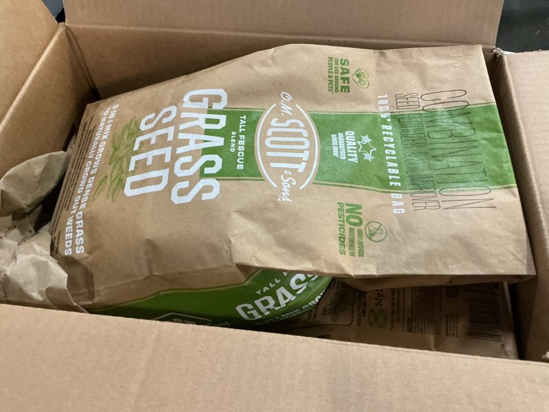 Condition photo showing New/Like New for o.m. scott and sons tall fescue blend grass seed, fertilizer and soil improver, naturally crowds out weeds, covers up to 2,000 sq. ft., 8 lbs., 2-pack 2 pack tall fescue