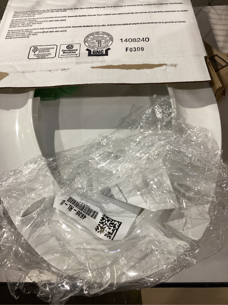 Condition photo showing Good Condition for kohler 4636-rl-0 cachet readylatch elongated toilet seat slow close, soft close toilet seat quiet lid, contoured grip-tight bumpers installation hardware, apartment essentials, white white elongated ready latch