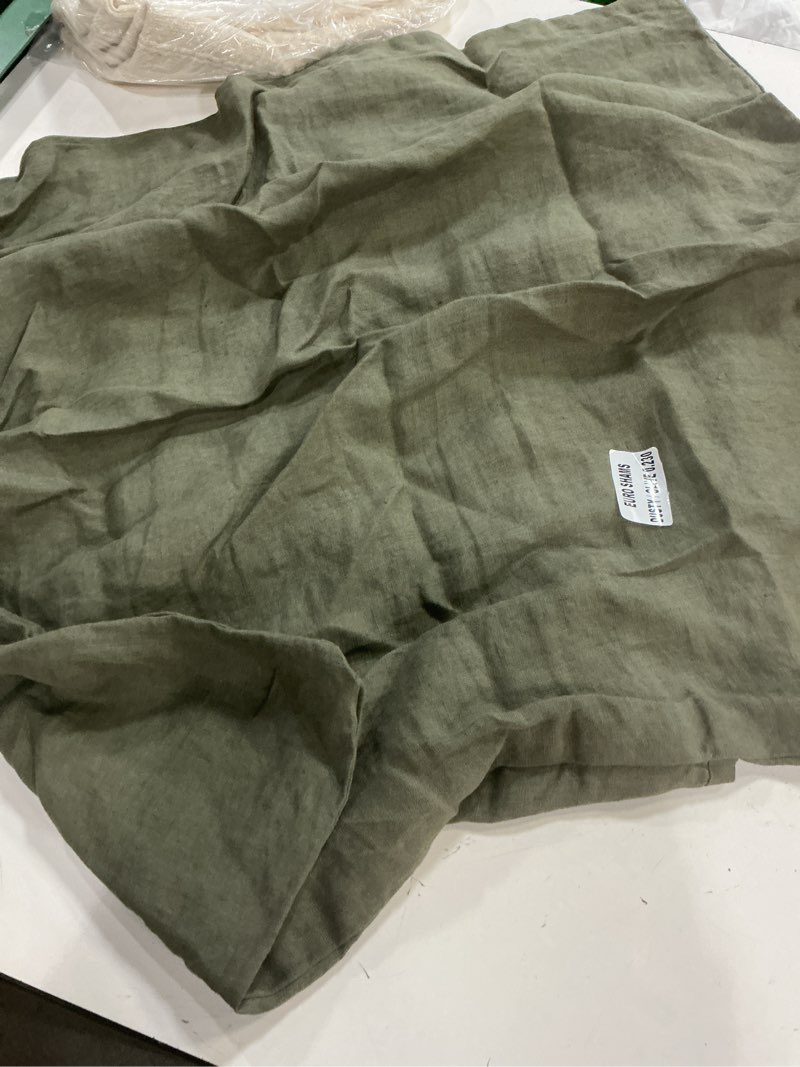 Condition photo showing Good Condition for quince, european linen  shams 24”x24”/dusty olive