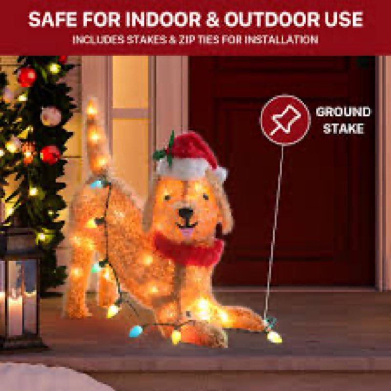 GENIMO Outdoor Dog Christmas Decorations, 21 Inch Outdoor Lighted Holiday Dog Decor with 50 Warm Lig