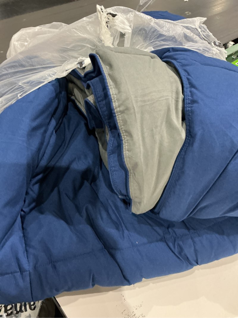 Condition photo showing As Is for similar))))bare home queen comforter - reversible colors - goose down alternative - ultra-soft - premium 1800 series - all season warmth - bedding comforter (queen, dark blue/grey) queen 08 - dark blue/grey