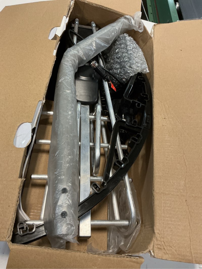 Condition photo showing As Is for pibidi digital hd tv antenna, amplified attic/outdoor antenna, 360 degree rotation wireless remote, 4k 1080p vhf uhf, mounting pole included, 200 miles range