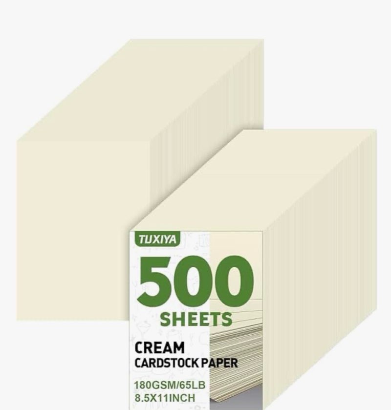 tuxiya 500 sheets cream cardstock paper,8.5 x 11 inch cardstock paper,180 gsm/65 lb card stock print