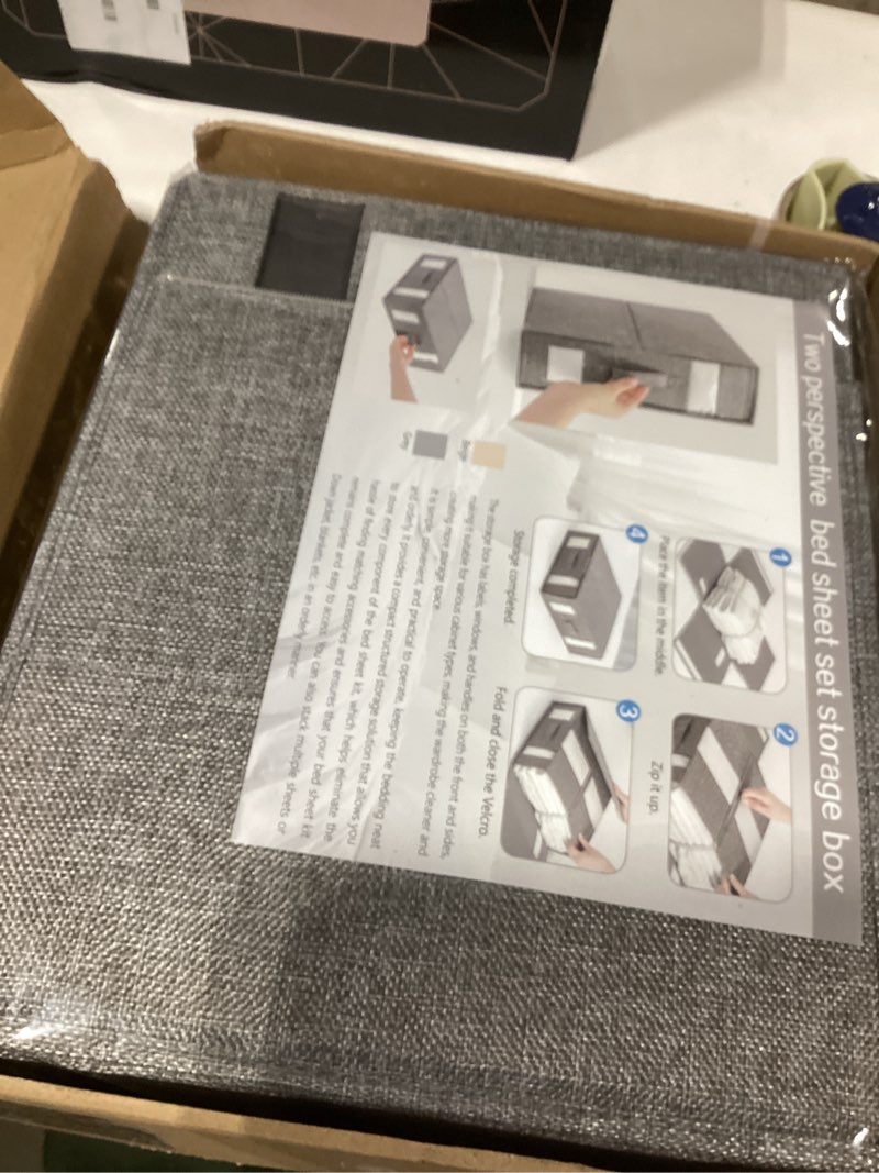 Condition photo showing New/Like New for 6Pack Sheet Organizers and Storage - King/Queen Size Sheet Storage Organizer with Window, Foldable & Dustproof Sheet Organizer for Linen Closet for Summer Blankets & Sheet Sets,Grey Grey 6 Pack