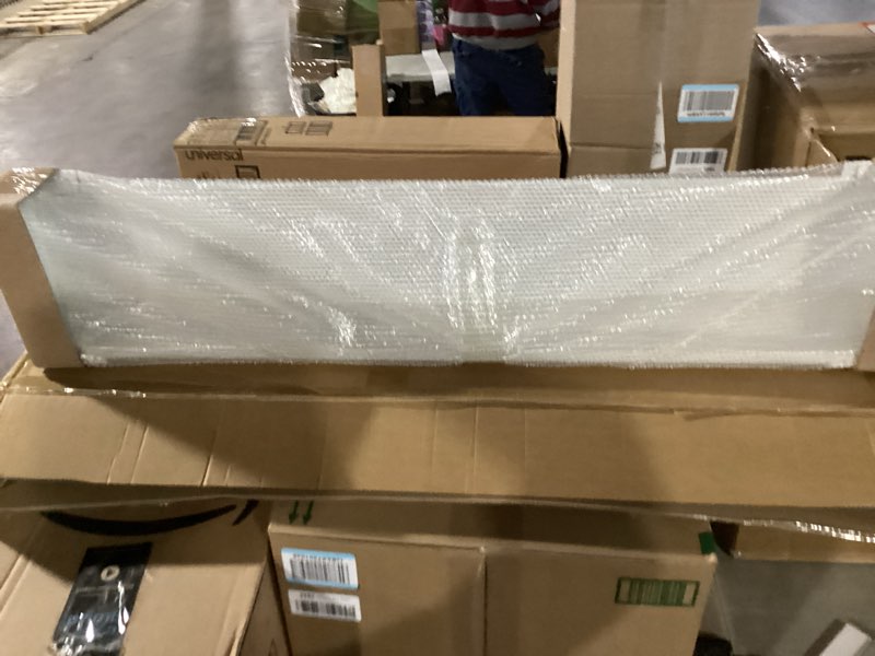 Condition photo showing New/Like New for upgraded 3 ft base board heater cover with left and right endcaps, galvanized steel easy slip-on heater cover for replacing old and rusty looking electric and hydronic base board heat covers