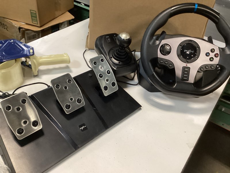 Condition photo showing Good Condition for PXN PC Steering Wheel, V9 Universal Usb Car Sim 270/900 Degree Race Steering Wheel with 3-Pedals and Shifter Bundle for PC, Xbox One, Xbox Series X/S, PS4, PS3, Switch (Black)
