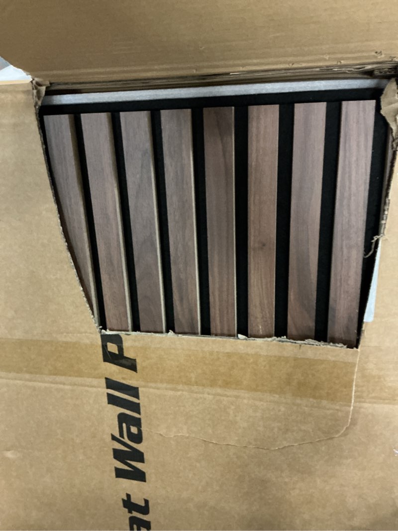 Condition photo showing Good Condition for art3d 2-pack acoustic wood slat wall panels for interior decor, 3d fluted sound absorbing wood paneling for accent wall ceiling kitchen living room bedroom office, 47.2 x 23.6 inch dark walnut 2pcs - 47.2?23.6in. dark walnut