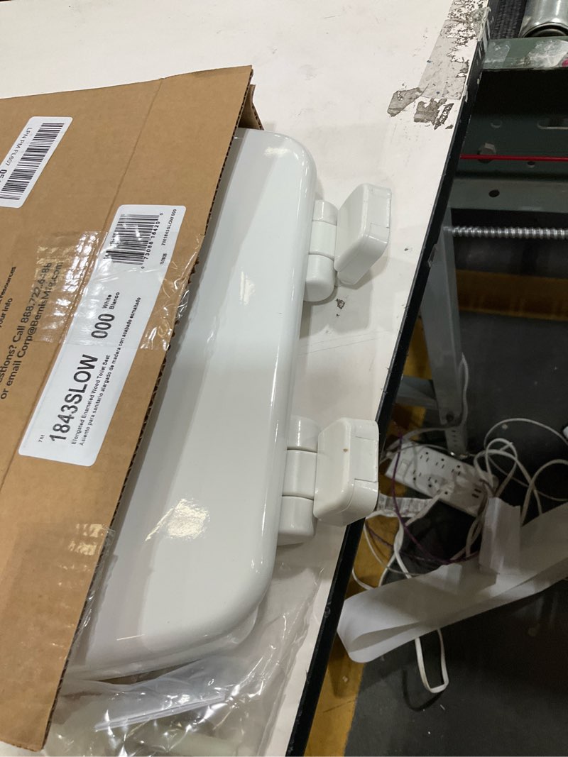 Condition photo showing As Is for Mayfair Linden Slow Close Toilet Seat, Non Slip Heavy Duty Wood, Easy Install, Elongated, White