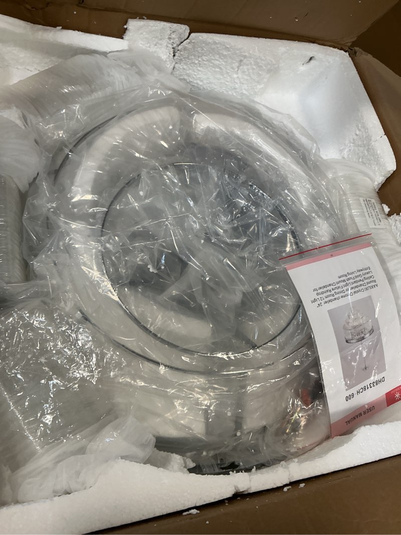 Condition photo showing Good Condition for Chrome Crystal Chandelier 24” Modern Chandelier for Dining Room Round Ceiling Pendant Light Fixture 4 Tiers 12 Lights Luxury Large Chandelier for Entryway Living Room Bedroom