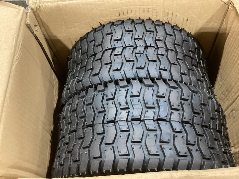 Condition photo showing As Is for 15x6.00-6 lawn mower tire and wheel front tire 2pcs, 3" centered hub | bore id 3/4" | natural rubber 4 ply with tube for john deere craftsman husqvarna riding mowers lawn tractors