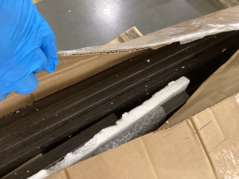 Condition photo showing As Is for YITAHOME LED Farmhouse TV Stand for 75 Inch w/Outlets, Modern Entertainment Center with Glass Doors and Adjustable Storage Shelves, Media Console TV Cabinet for for Living Room, Dark Rustic Oak 66'' w/LED & Outlets Dark Rustic Oak