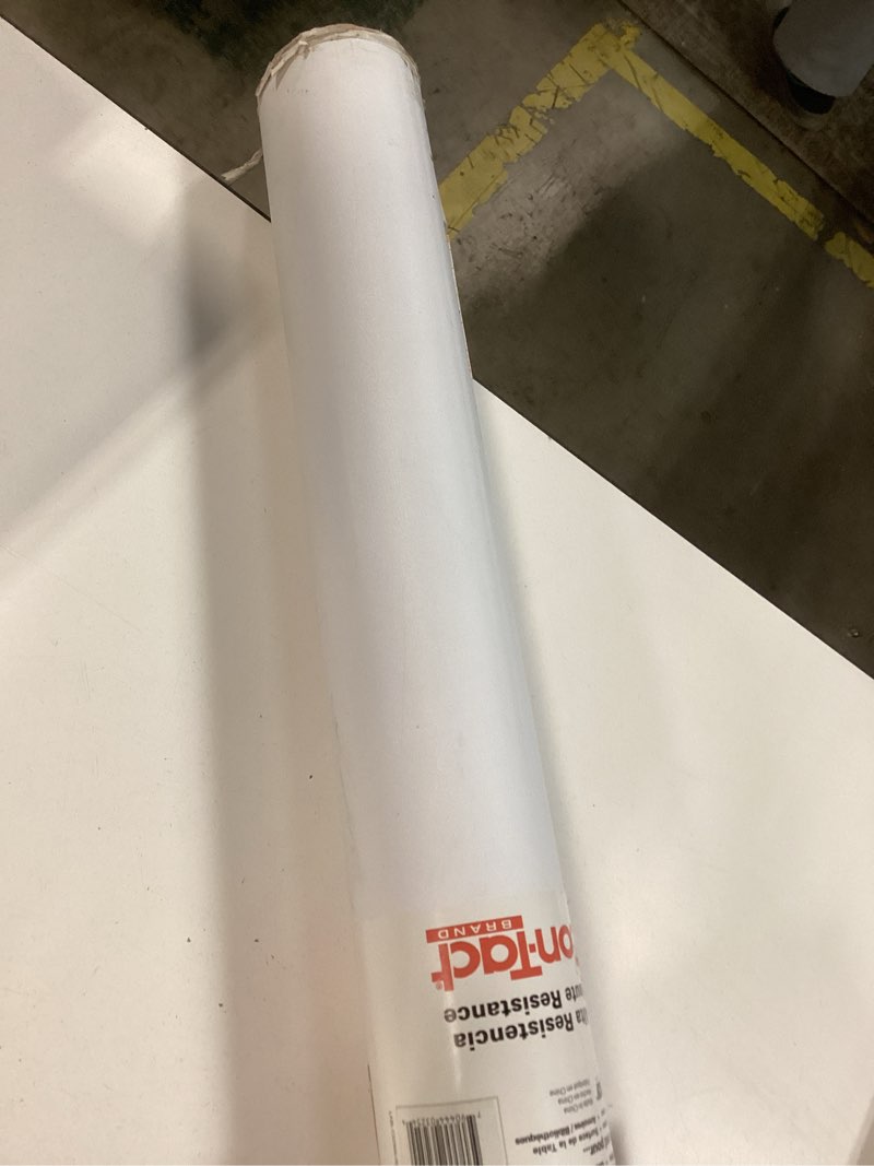 Condition photo showing As Is for con-tact brand surfaces professional grade surface covering - premium quality, durable, and versatile self-adhesive roll for home and office use - 8-feet by 4-feet, white embossed 48"w x 96"l white