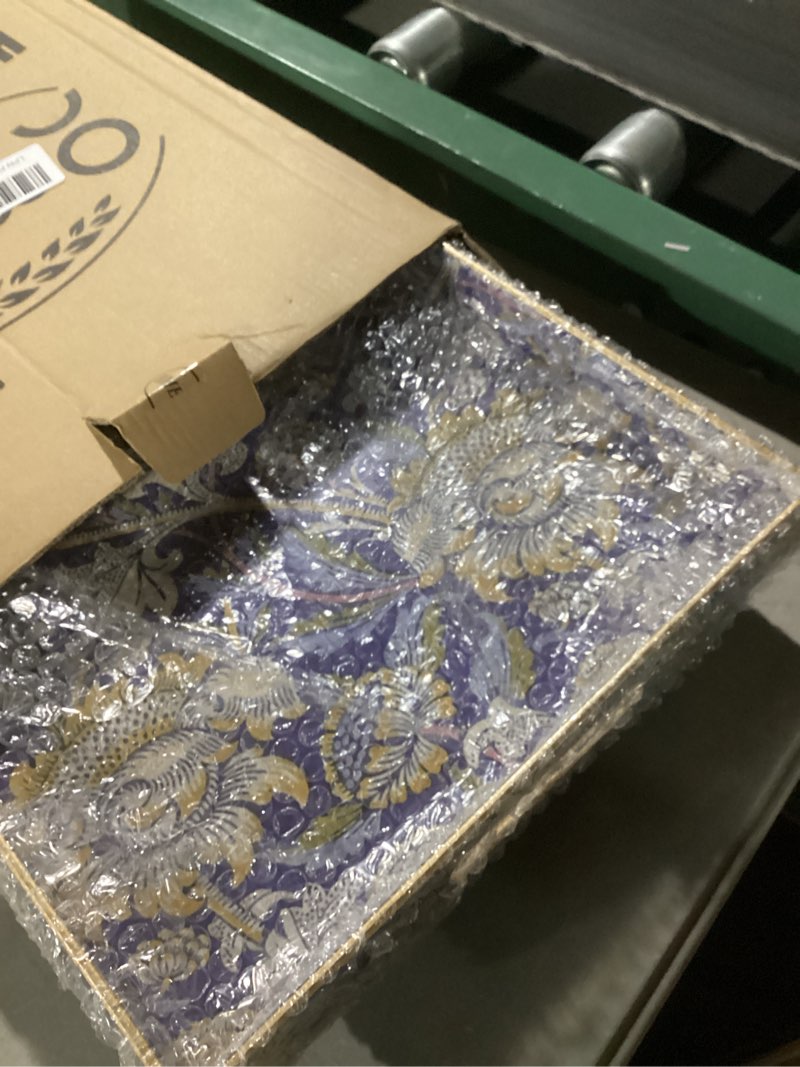 Condition photo showing Good Condition for Rectangle Plastic Serving Tray with Handles, Elegant Decorative Tray for Coffee Table, Ottoman, Living Room, Kitchen, and Outdoor Use. 12"*16"*1.6", Wey Om3040e 16" x 12" x 1.6"