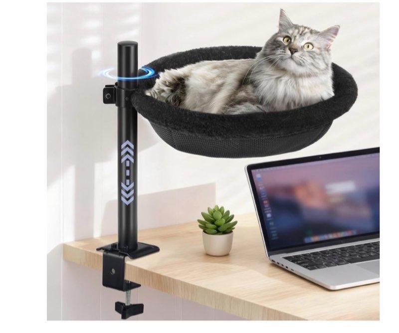 Cat Bed for Desk | Desktop Cat Perch & Hammock | 360° Rotation & Height Adjustable | Supports up to 