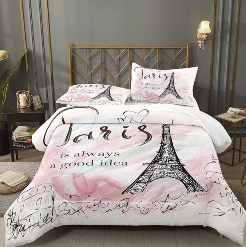 3 PIECES COMFORTER CREAM PINK DANCE,Queen. DIFFERENT STOCK PHOTO 