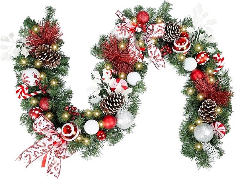 WBHome Pre-lit 6 Feet/72 Inch Christmas Garland, White & Gold Lighted Garland with 35 LED Lights for Indoor Outdoor Xmas Decor Holiday Decorations, Battery Operated (Batteries NOT Included) Gold & White 6 FT