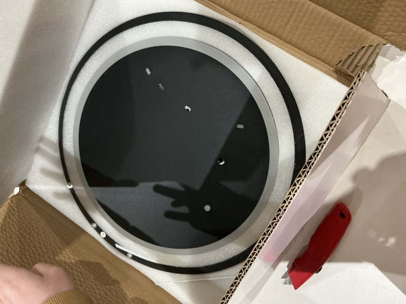 Condition photo showing Good Condition for o'neeldy modern dimmable led flush mount ceiling light remote control acrylic ring chandelier, 48w 3000k-6000k adjustable, black fixture for bedroom, living room, dining room, kitchen and hallway black ceiling light, 3-light