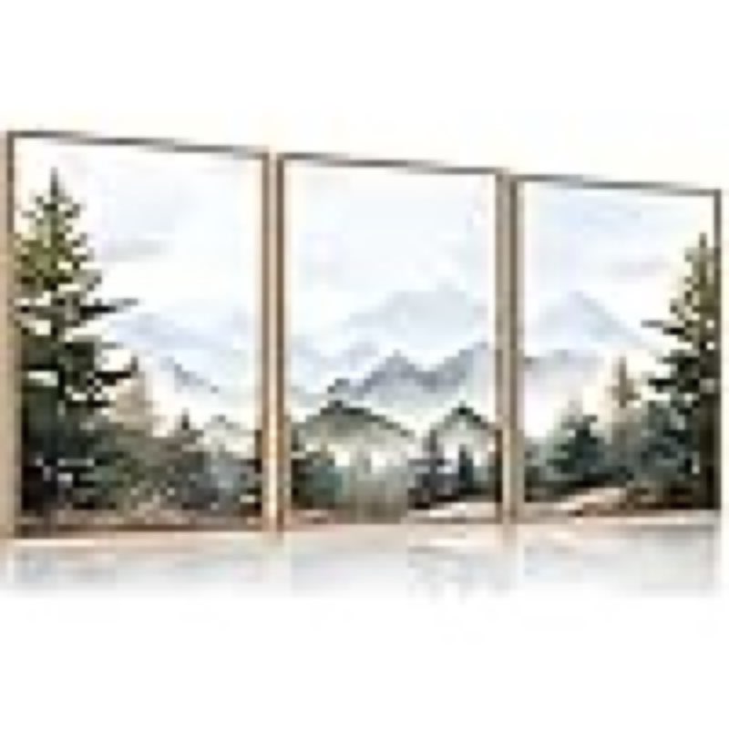 (Similar))KAIRNE Framed Mountain Canvas Wall Art Set, Misty Forest Wall Decor, Green Pine Tree Wall Painting, Nature Widerness Landscape Art Print for Living Room, Bedroom, Study, Gallery -