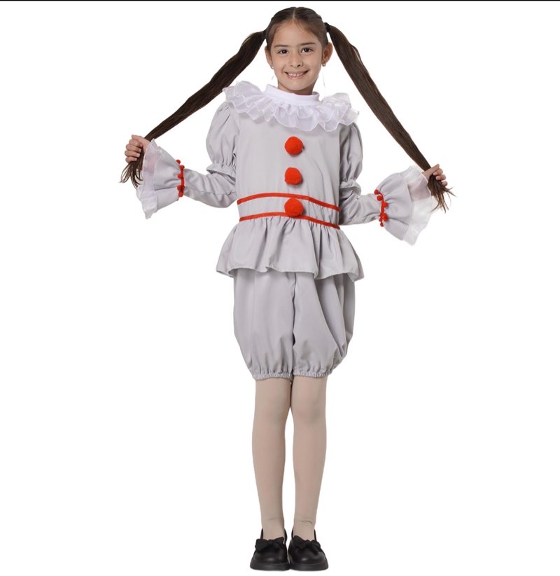 (( Size 10-12))Wildarms Kids Halloween Scary Clown Costume - Includes Jumpsuit, Mesh Collar for Halloween, Birthday