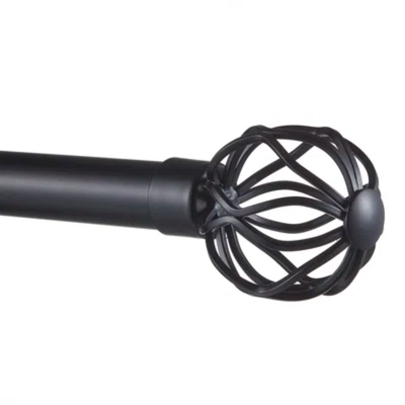 Kenny 48-86 in Adjustable Single Curtain Rod 5/8 in. Diameter in Black with Openwork Finials